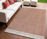 4' X 6' Salmon And Cream Indoor Outdoor Area Rug