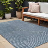 8' X 10' Dark Blue And Cream Striped Indoor Outdoor Area Rug