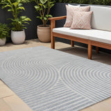 8' X 10' Light Blue And Cream Striped Indoor Outdoor Area Rug