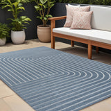 8' X 10' Dark Blue And Cream Striped Indoor Outdoor Area Rug