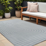 8' X 10' Light Blue And Cream Striped Indoor Outdoor Area Rug