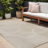 8' X 10' Beige And Cream Striped Indoor Outdoor Area Rug