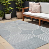 8' X 10' Light Blue And Cream Striped Indoor Outdoor Area Rug