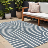 8' X 10' Navy Blue And Cream Striped Indoor Outdoor Area Rug