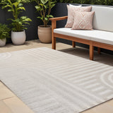 8' X 10' White And Cream Striped Indoor Outdoor Area Rug