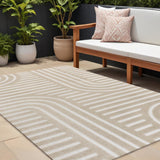 8' X 10' Beige And Cream Striped Indoor Outdoor Area Rug