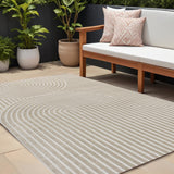 8' X 10' Beige And Cream Striped Indoor Outdoor Area Rug