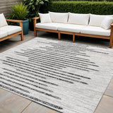 4' Ivory And Black Square Striped Indoor Outdoor Area Rug