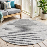 9' Ivory And Black Round Striped Indoor Outdoor Area Rug