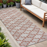 8' Salmon And Cream Trellis Indoor Outdoor Runner Rug