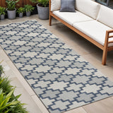 8' Navy Blue And Cream Trellis Indoor Outdoor Runner Rug