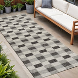 8' Black And Cream Geometric Indoor Outdoor Runner Rug
