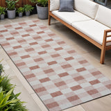 8' Salmon And Cream Geometric Indoor Outdoor Runner Rug