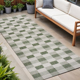 8' Green And Cream Geometric Indoor Outdoor Runner Rug
