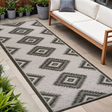 8' Black And Cream Moroccan Indoor Outdoor Runner Rug