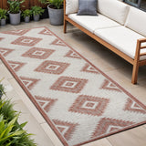 8' Salmon And Cream Moroccan Indoor Outdoor Runner Rug