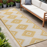 8' Yellow And Cream Moroccan Indoor Outdoor Runner Rug