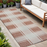 8' Salmon And Cream Gingham Indoor Outdoor Runner Rug