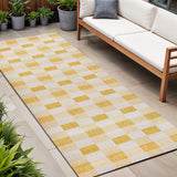 8' Yellow And Cream Geometric Indoor Outdoor Runner Rug