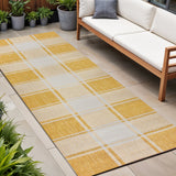 8' Yellow And Cream Gingham Indoor Outdoor Runner Rug