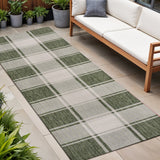 8' Green And Cream Gingham Indoor Outdoor Runner Rug