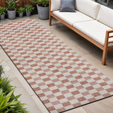 8' Salmon And Cream Geometric Indoor Outdoor Runner Rug
