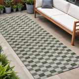 8' Green And Cream Geometric Indoor Outdoor Runner Rug