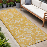 8' Yellow And Cream Floral Indoor Outdoor Runner Rug