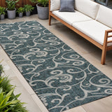 8' Turquoise And Cream Floral Indoor Outdoor Runner Rug