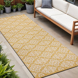 8' Yellow And Cream Floral Indoor Outdoor Runner Rug