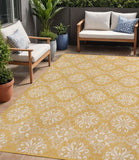 5' X 8' Yellow And Cream Floral Indoor Outdoor Area Rug