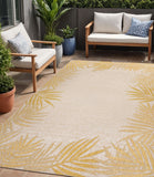 5' X 8' Yellow And Cream Floral Indoor Outdoor Area Rug