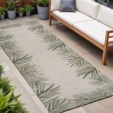 8' Green And Cream Floral Indoor Outdoor Runner Rug