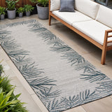 8' Blue And Cream Floral Indoor Outdoor Runner Rug