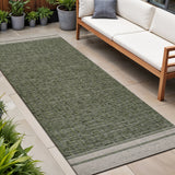 8' Green And Cream Indoor Outdoor Runner Rug