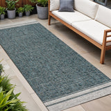 8' Turquoise And Cream Indoor Outdoor Runner Rug
