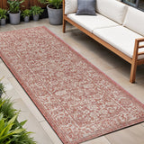 8' Red And Taupe Medallion Indoor Outdoor Runner Rug