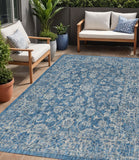 5' X 8' Navy Blue And Gray Medallion Indoor Outdoor Area Rug