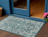 3' X 5' Teal Blue And Gray Medallion Indoor Outdoor Area Rug