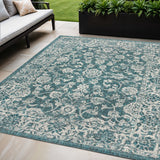 5' X 8' Teal Blue And Gray Medallion Indoor Outdoor Area Rug