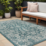 8' X 10' Teal Blue And Gray Medallion Indoor Outdoor Area Rug