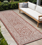 8' Red And Taupe Medallion Indoor Outdoor Runner Rug