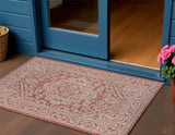 3' X 5' Red And Taupe Medallion Indoor Outdoor Area Rug