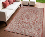 4' X 6' Red And Taupe Medallion Indoor Outdoor Area Rug