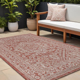 8' X 10' Red And Taupe Medallion Indoor Outdoor Area Rug