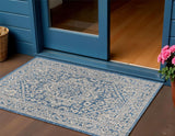 3' X 5' Navy Blue And Gray Medallion Indoor Outdoor Area Rug