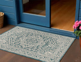 3' X 5' Teal Blue And Gray Medallion Indoor Outdoor Area Rug