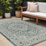 8' X 10' Teal Blue And Gray Medallion Indoor Outdoor Area Rug