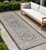 8' Gray And Black Medallion Indoor Outdoor Runner Rug
