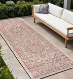 8' Red And Taupe Medallion Indoor Outdoor Runner Rug